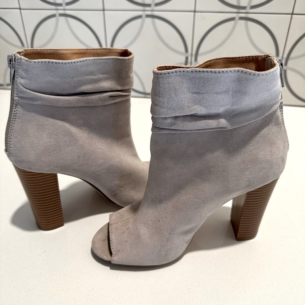 Express Grey Suede Open Toe Bootie